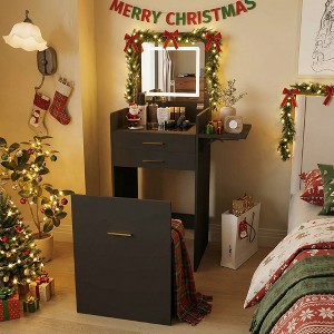 ELECWISH Vanity Set with Flip-top Mirror and Lights, Compact Mini Dressing Table with Fold-up Panel and Storage Chair - 1 of 4