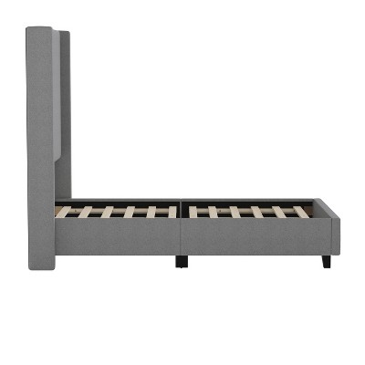Elysian Twin Gray Linen Upholstered Bed with Sleek Wingback Headboard