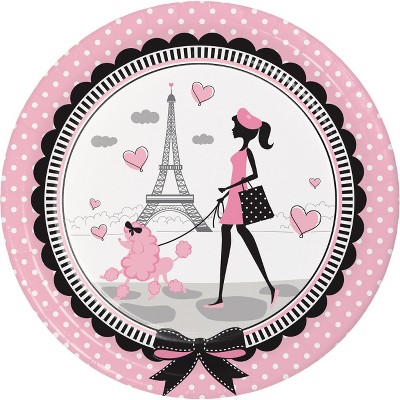 24ct Party in Paris Paper Plates Pink