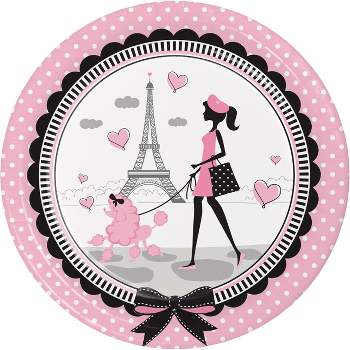 24ct Party in Paris Paper Plates Pink