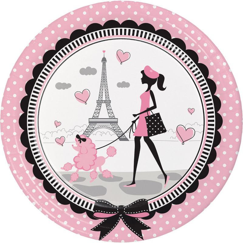 24ct Party in Paris Paper Plates Pink, 1 of 4