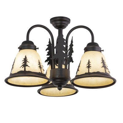 Rustic Burnished Bronze 3-Light Semi-Flush Mount with Amber Glass