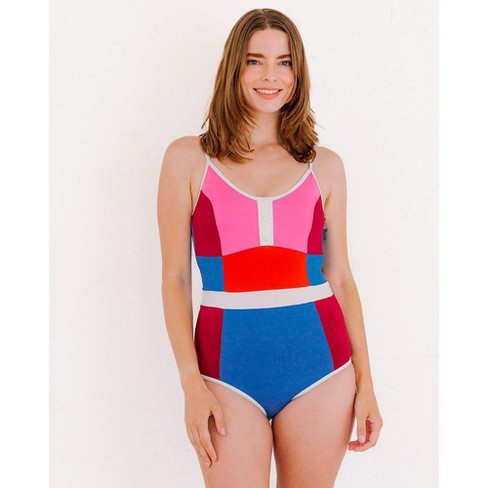 Womens Classic Athletic Swimsuits Jumpsuit Racerback Color Block