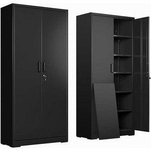 GALAXHERO 71'' Lockable Metal Storage Cabinet with 2 Doors and 5 Adjustable Shelves, Heavy-Duty Steel Organizer for Garage, Office, Home, or Gym - 1 of 2