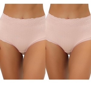 Allegra K Women's High Waist Tummy Control Comfortable Lace Trim Ribbed Briefs 2 Packs - 1 of 4