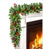 MOEPISY 9FT Prelit Christmas Garland with Warm LED Timer Lights, Frosted Pine Garland with Red Berries & Long Cedar Pinecones - 3 of 4