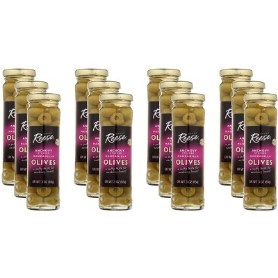 Reese Stuffed Anchovy Manzanilla Olives - Case of 12 - 3 oz.