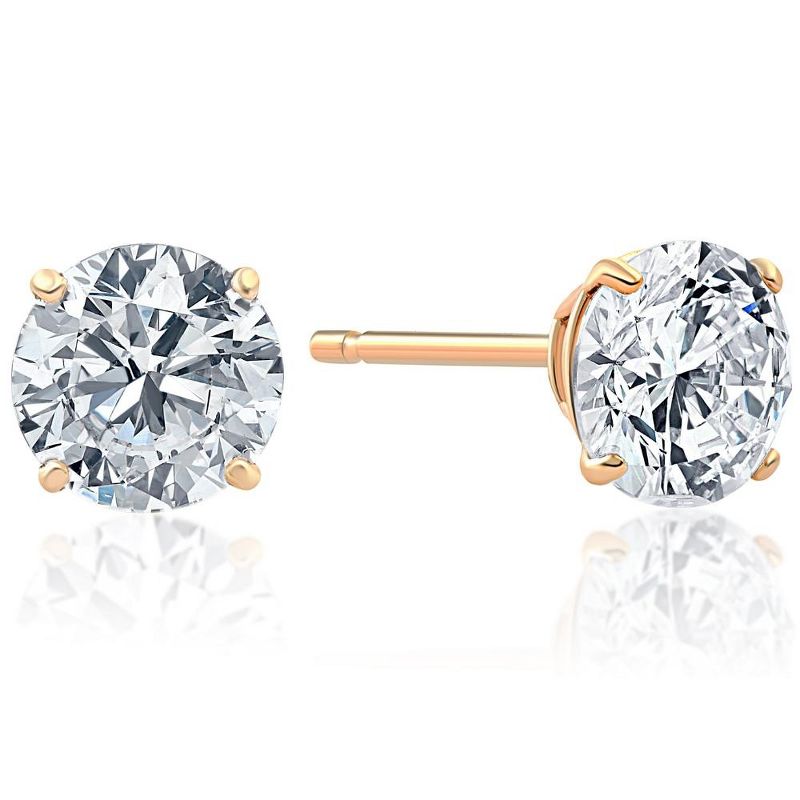 Pompeii3 .85Ct Round Brilliant Cut Natural Diamond Stud Earrings in 14K Gold Basket Setting, 2 of 4