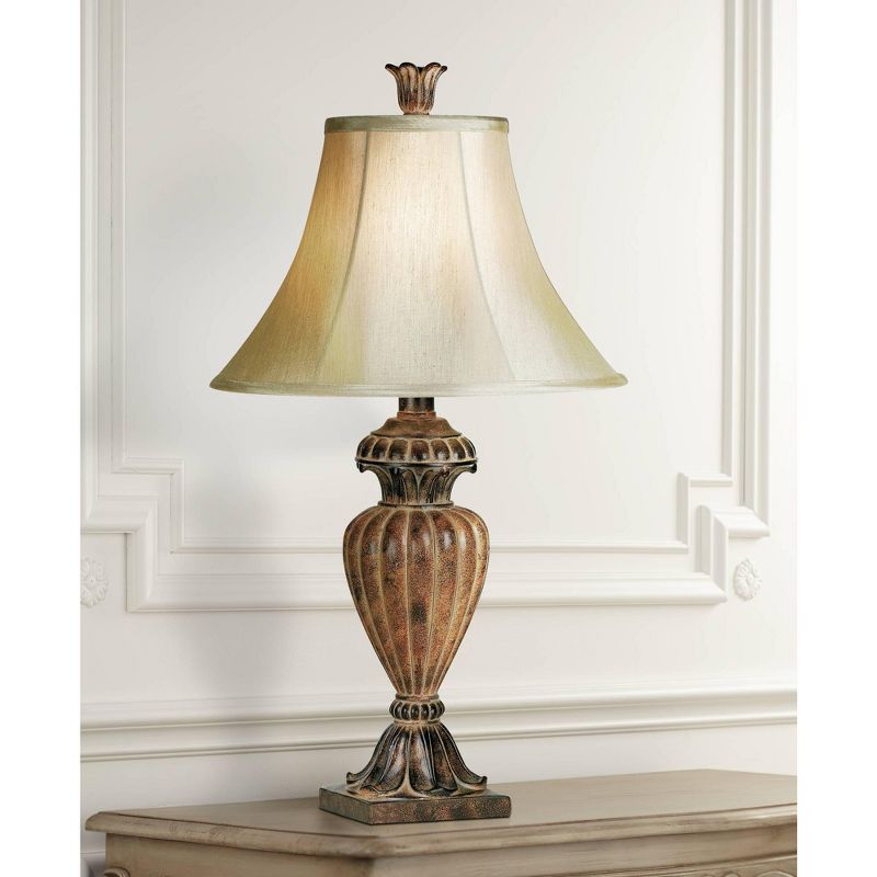 Regency Hill Traditional Table Lamp Urn 25.5" High Two Tone Bronze Off White Bell Shade for Living Room Family Bedroom Bedside Nightstand, 2 of 8