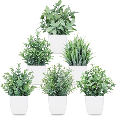 BRINJOY 6-Piece Flocked Eucalyptus Artificial Plants Set - Sage Green Faux Potted Greenery for Modern Home & Office Decor
