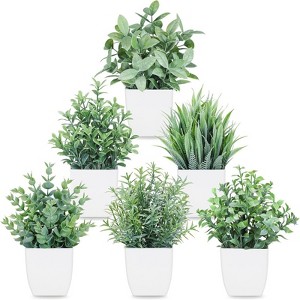 BRINJOY 6-Piece Flocked Eucalyptus Artificial Plants Set - Sage Green Faux Potted Greenery for Modern Home & Office Decor - 1 of 4