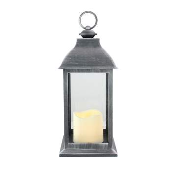 Northlight 12.5" Silver Brushed Black Candle Lantern with Flameless LED Candle