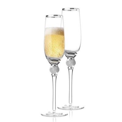 Berkware Luxurious Crystal Champagne Flutes with Elegant Silver Rhinestone  Embellished Stem - 8oz (Set of 6)