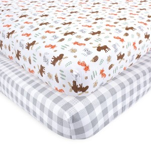 Hudson Baby Infant Boy Cotton Fitted Crib Sheet, Woodland, One Size - 1 of 1