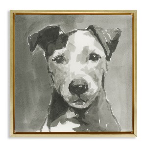 Stupell Industries Muted Dog with Quiet Expression Floating Frame Canvas Art, Gold, 18" x 18" - 1 of 4