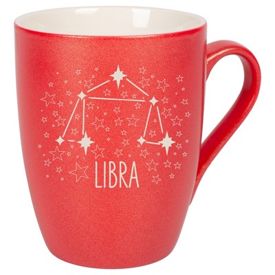 100 North Zodiac 10 Ounce Crimson Red Metallic Finish, Comfortably Fits Your Hands, New Bone China Coffee Tea Cup Mug, Libra