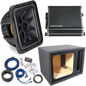 Kicker 44L7S122 Single 12 Inch Square L7 Loaded Vented Enclosure with 46CXA8001 Mono block Amplifier - 1 of 4