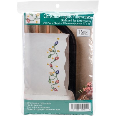 Tobin Stamped For Embroidery Pillowcase Pair 20"X30"-Christmas Lights