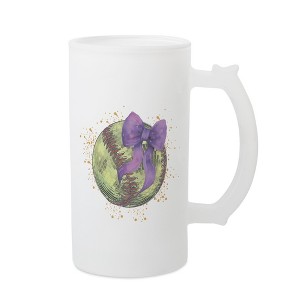 Elanze Designs Freezable Beer Stein Mug With Thumb Grip Handle, 16 Ounce Frosted Glass, Softball With Purple Bow - 1 of 1