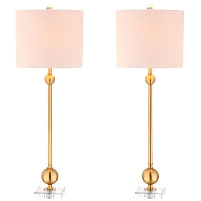 (Set of 2) 34" Metal Hollis Table Lamps with Crystal Base (Includes LED Light Bulb) Brass - Jonathan Y