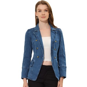 INSPIRE CHIC Women's Lapel Notch Collar Long Sleeve Denim Blazer Jackets - 1 of 4