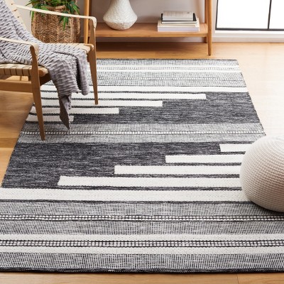 Bohemian Ivory & Black Stripe Handwoven Synthetic Area Rug - 5' x 8'