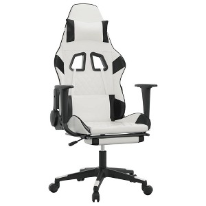 vidaXL Adjustable Gaming Chair with Footrest, Faux Leather, White and Black, Rolling Castors, 360 Degree Swivel, Sturdy Metal and Plywood Frame - 1 of 4