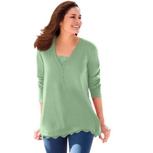 Woman Within Layered-Look Lace Trim Tee - 1 of 4