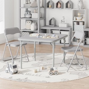 3-Piece Folding Upholstered Table and Chair, Square Card Table and Chair Set with Pu Soft Cushion, - 1 of 4