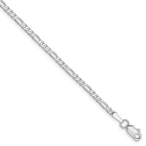 Black Bow Jewelry 14k White Gold 2.25mm Flat Figaro Chain Anklet - 1 of 4