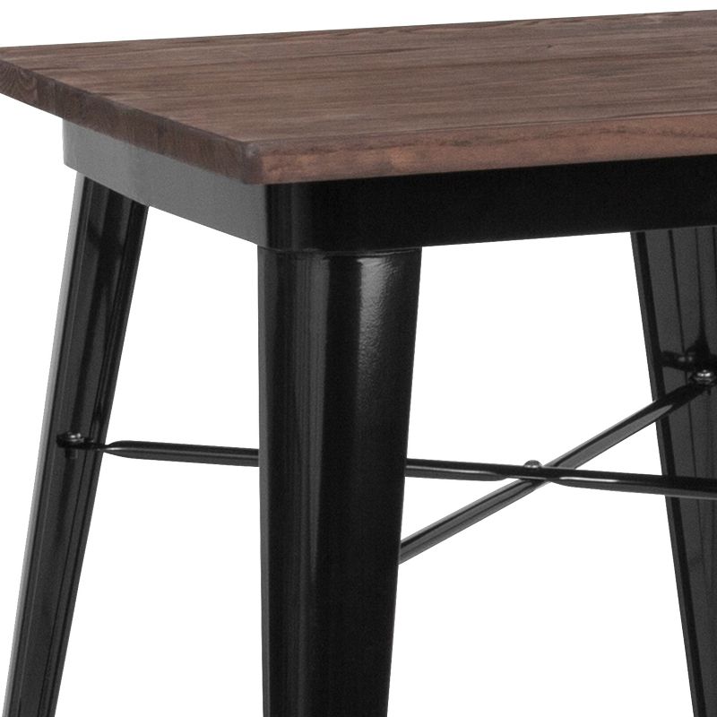 Emma and Oliver 23.5" Square Black/Wood Metal Indoor Table, 3 of 6