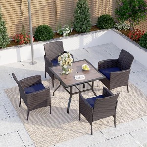 Captiva Designs 5pc Patio Dining Set Steel Frame Table with Umbrella Hole & Rattan Chairs with Removable Cushions - 1 of 4