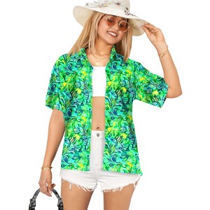 LA LEELA Hawaiian Shirts Womens Casual Summer Beach Blouses Shirt Hawaii Blouse Short Sleeve Tropical Vacation Button Up Shirts - 1 of 4
