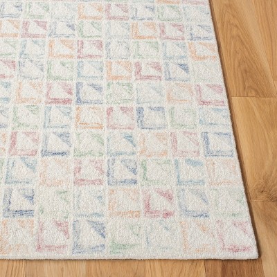 Ivory and Blue Hand-Tufted Wool Square Area Rug