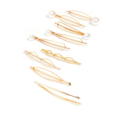 L. Erickson Oblong Pearl/Geo Bobby Hair Clip - 9pk