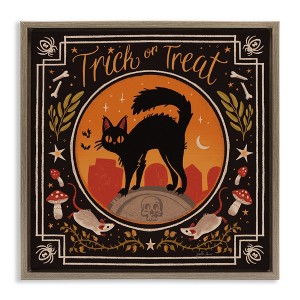 Stupell Industries Trick Or Treat Cat & Rats Floating Frame Canvas Art - 1 of 4
