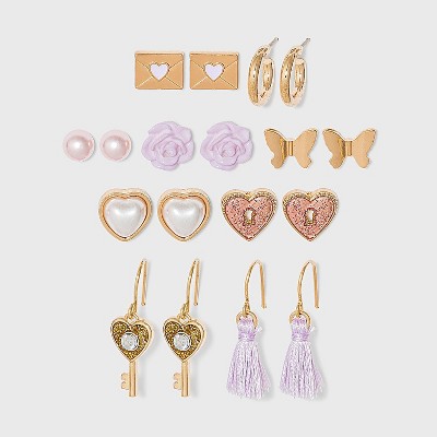 Girls' 9pk Earrings- Cat & Jack™ Pink/Purple