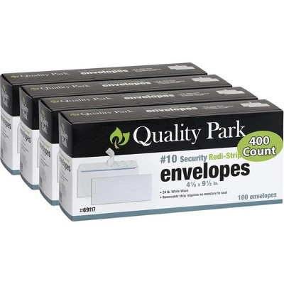 Quality Park #10 Security Envelopes, No Window, Redi-Strip Self Seal Envelopes, 24-lb White Wove, 4-1/8" x 9-1/2"