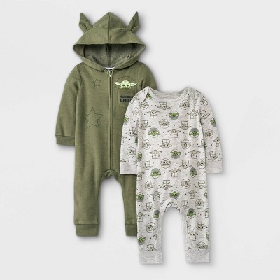 Baby Boys' 2pc Star Wars Baby Yoda Fleece Top and Bottom Set - Olive Green Newborn