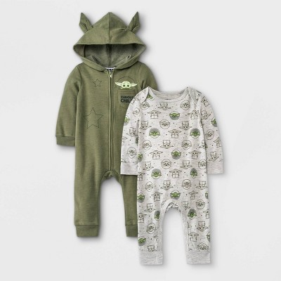 Baby Boys' 2pc Star Wars Baby Yoda Fleece Top and Bottom Set - Olive Green