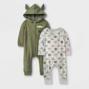 Baby Boys' 2pc Star Wars Baby Yoda Fleece Top and Bottom Set - Olive Green - 1 of 4