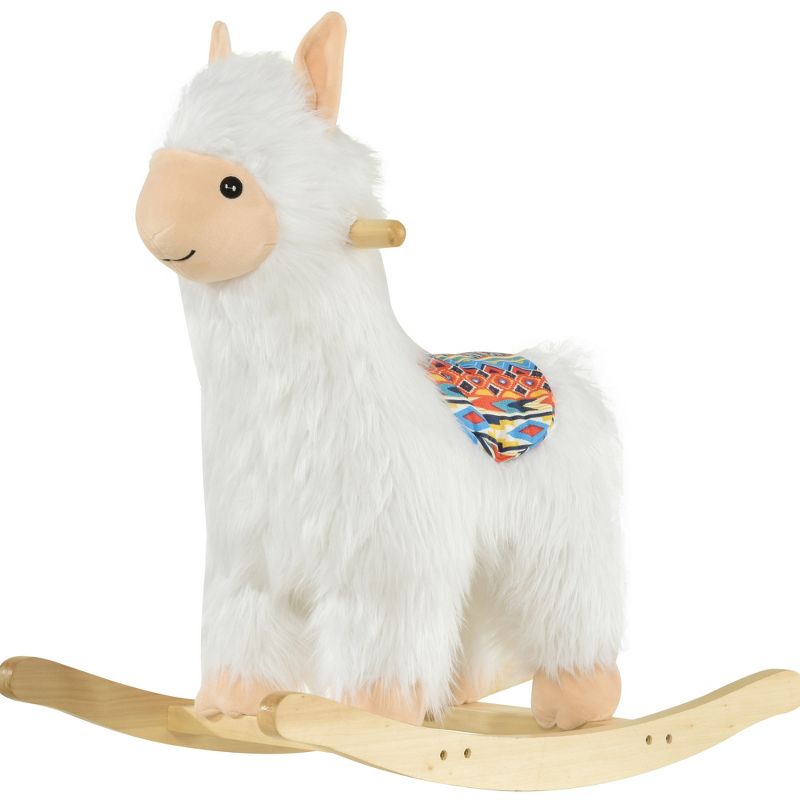 Qaba Kids Ride-On Rocking Horse Toy Llama Style Rocker Soft Plush Fabric for Children 18-36 Months, 1 of 9