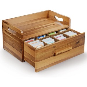 Acacia Wooden Tea Box Organizer with Drawer, Tea Chest for Tea Bags Storage, Wooden Tea Tray and Containers for Countertop Display - 1 of 4