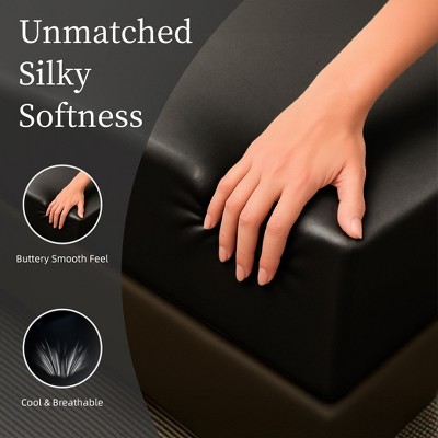 Skyzone 4-Piece Queen Size Satin Bed Sheets Set - 15" Deep Pocket Silky Bedding, Black, Hotel-Like Black 90"x102" — фото 6