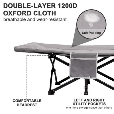 Gray Heavy Duty Folding Camping Cot with Padded Cushion
