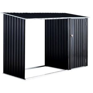 Kumasinova 8x3.4 Ft Outdoor Storage Shed with Lockable Door,Firewood Rack for Backyard Garden Patio Porch,Black - 1 of 4