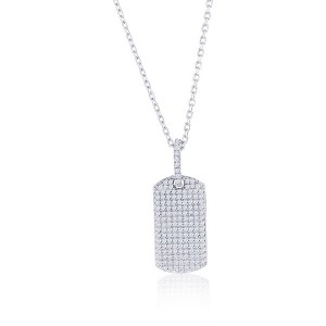 Diamonds D'Argento Sterling Silver, Dog Tag Diamond 18" Pendant Necklace  - (153 Stones) - Silver - 1 of 2