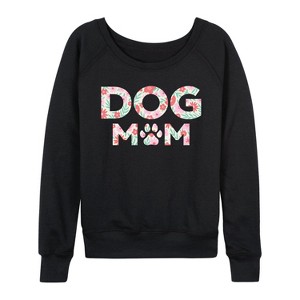 Women's - Instant Message - Dog Mom Floral Lightweight French Terry Wide Neck Long Sleeve Graphic Shirt - 1 of 4