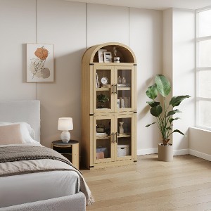 72 Inch High Arched Bookcase with Doors, 4 Tier Display Bookshelf Storage Cabinet for Home Office Living Room - 1 of 4