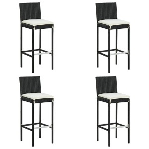 vidaXL Garden Bar Stools with Cushions 4 pcs Black Poly Rattan - 1 of 4